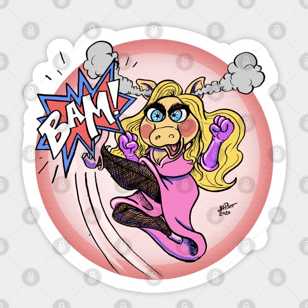 Angry Comic Book Piggy Sticker by UzzyWorks